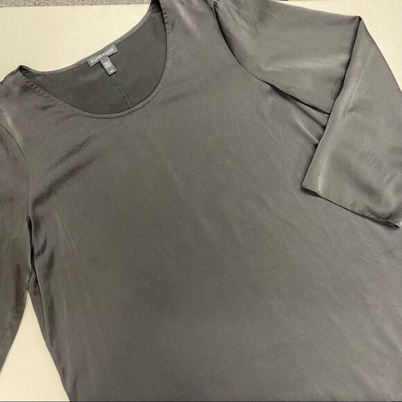 Eileen Fisher Silk Top Black Blouse Shirt Spandex Blend 3/4 Sleeve Small - Picture 1 of 5